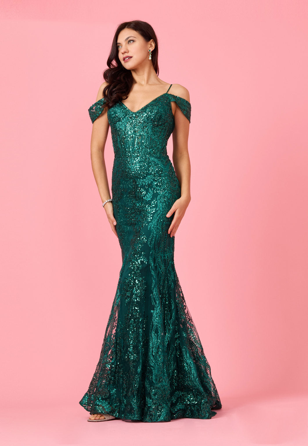Glittering Off Shoulder Sequin Corset Gown for Elegant Nights