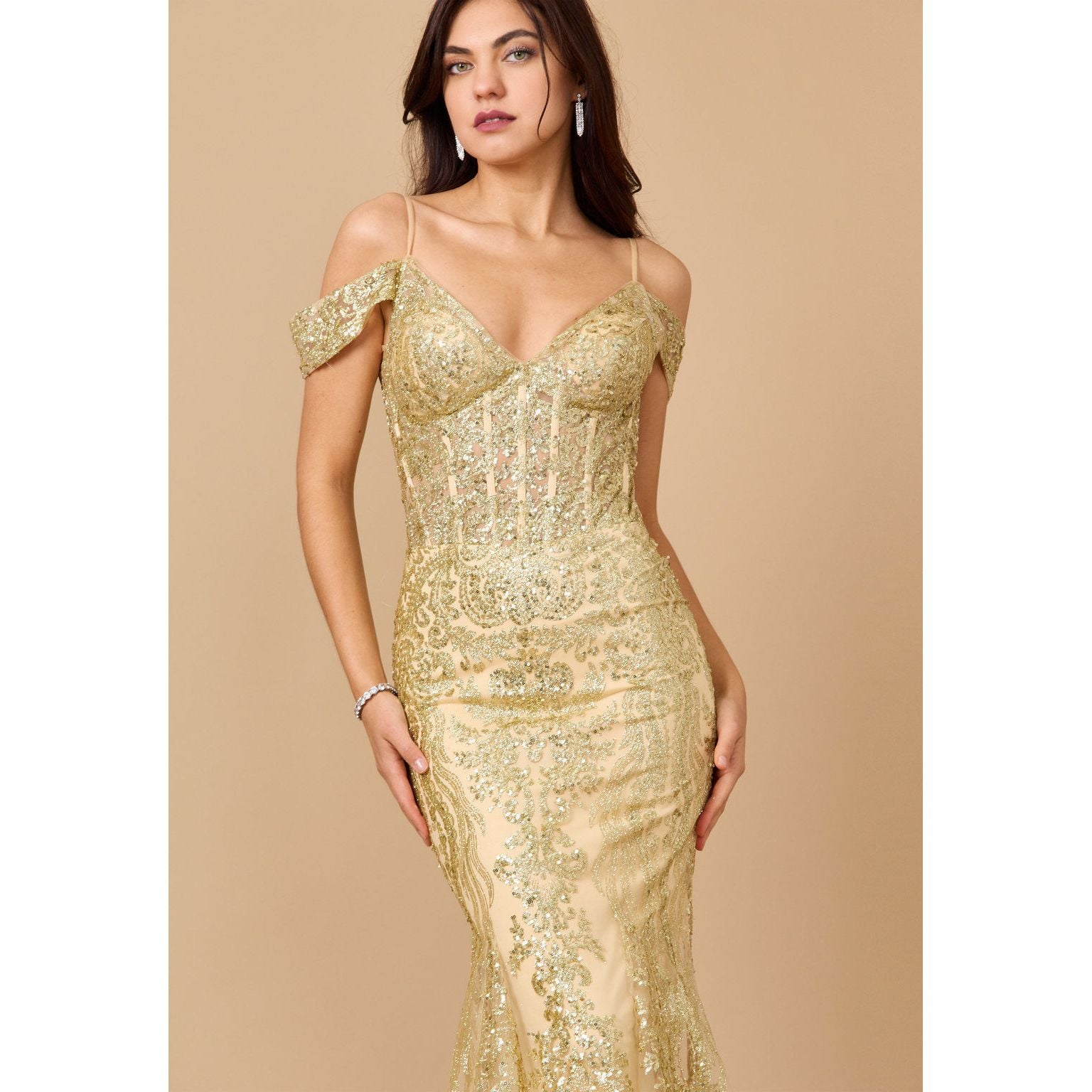 Elegant Off Shoulder Sequin Corset Formal Dress for Special Occasions