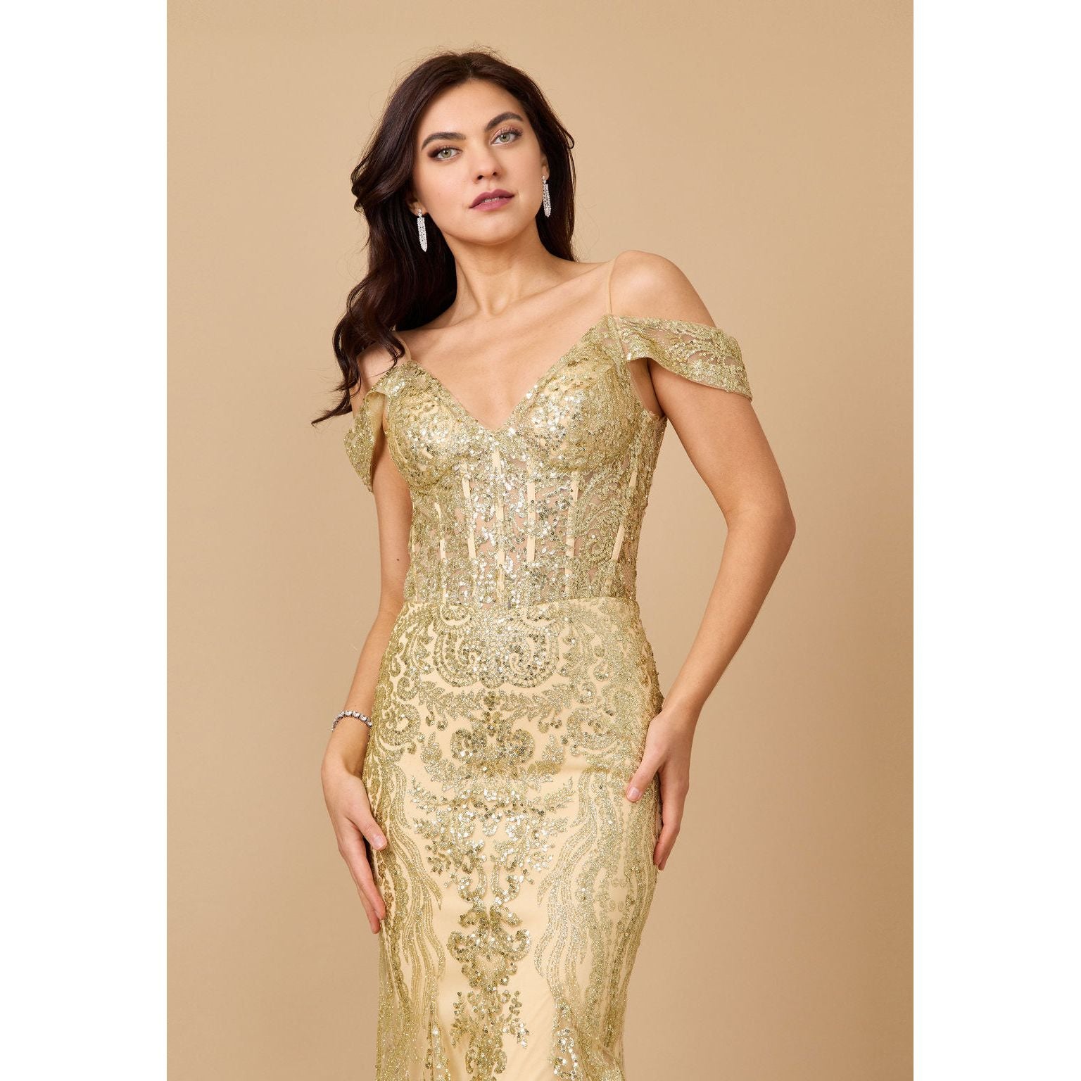 Elegant Off Shoulder Sequin Corset Formal Dress for Special Occasions