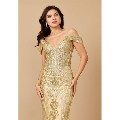 Elegant Off Shoulder Sequin Corset Formal Dress for Special Occasions
