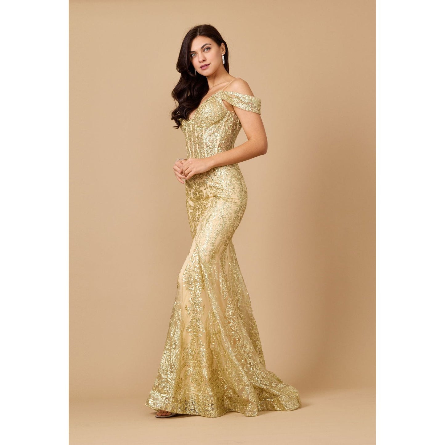 Elegant Off Shoulder Sequin Corset Formal Dress for Special Occasions