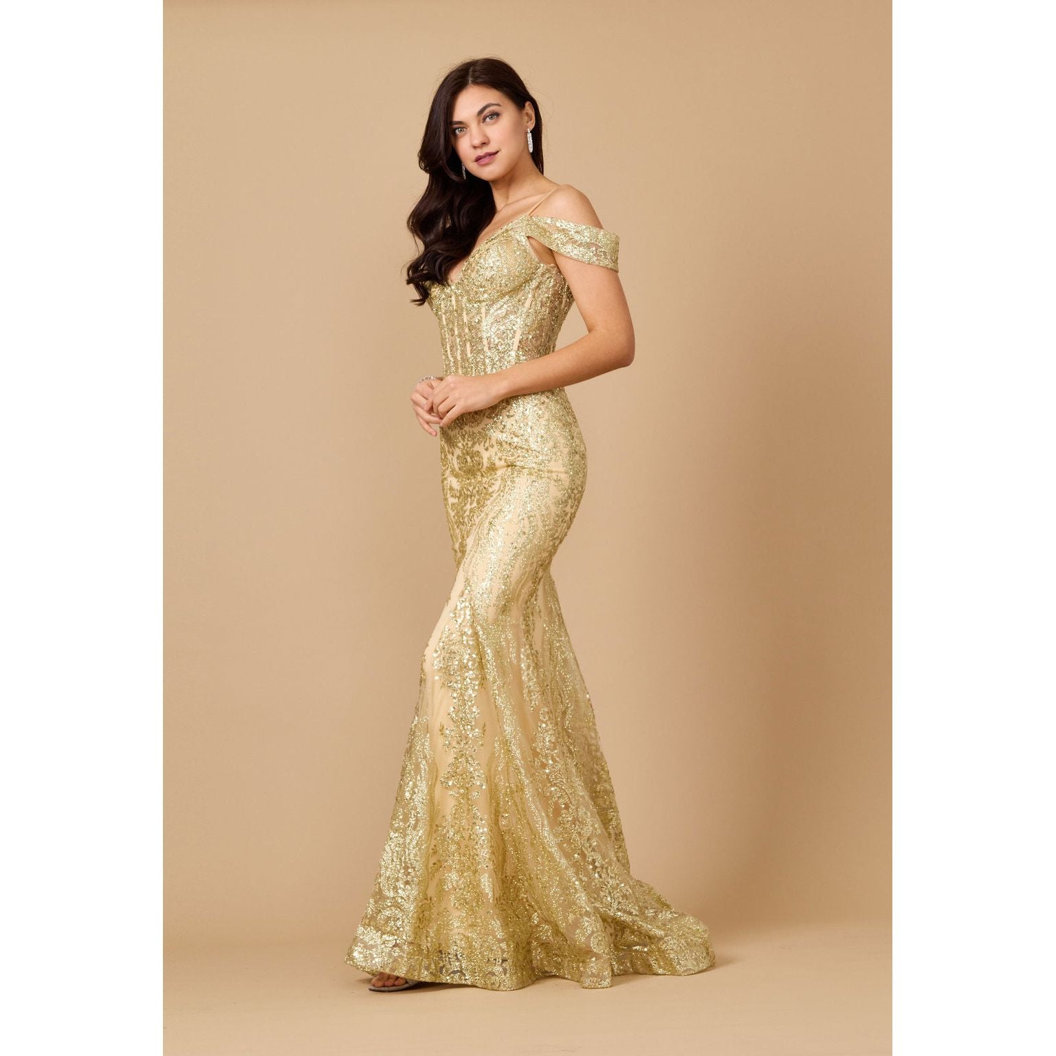 Elegant Off Shoulder Sequin Corset Formal Dress for Special Occasions