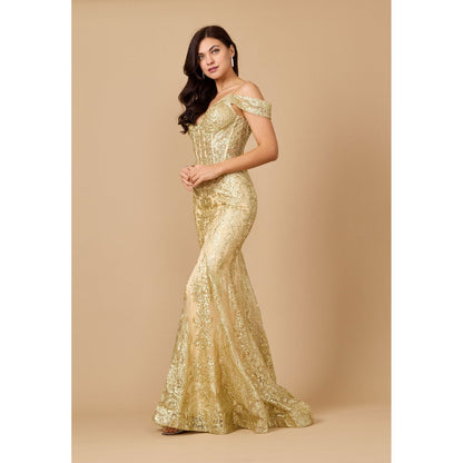 Elegant Off Shoulder Sequin Corset Formal Dress for Special Occasions