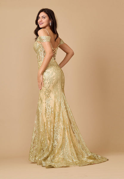 Glittering Off Shoulder Sequin Corset Gown for Elegant Nights