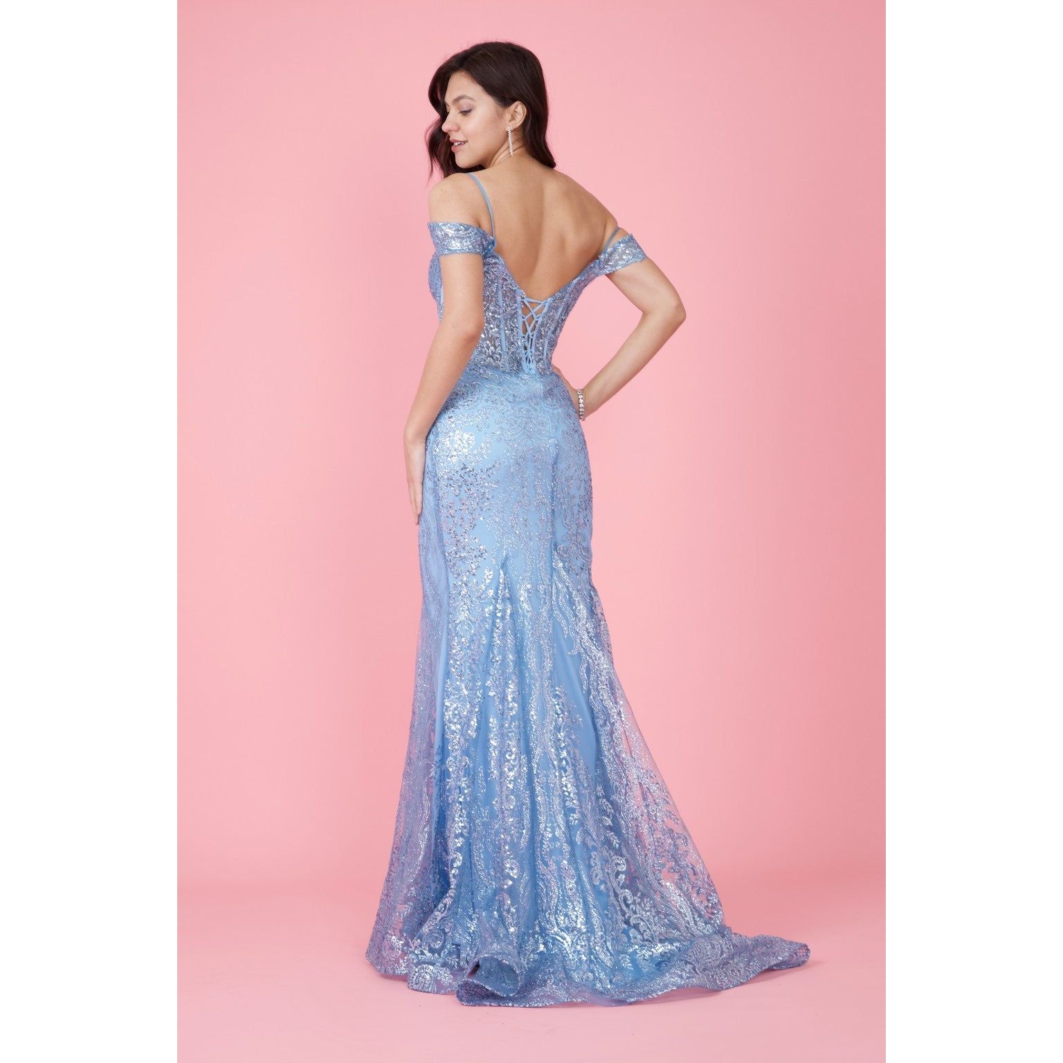 Elegant Off Shoulder Sequin Corset Formal Dress for Special Occasions