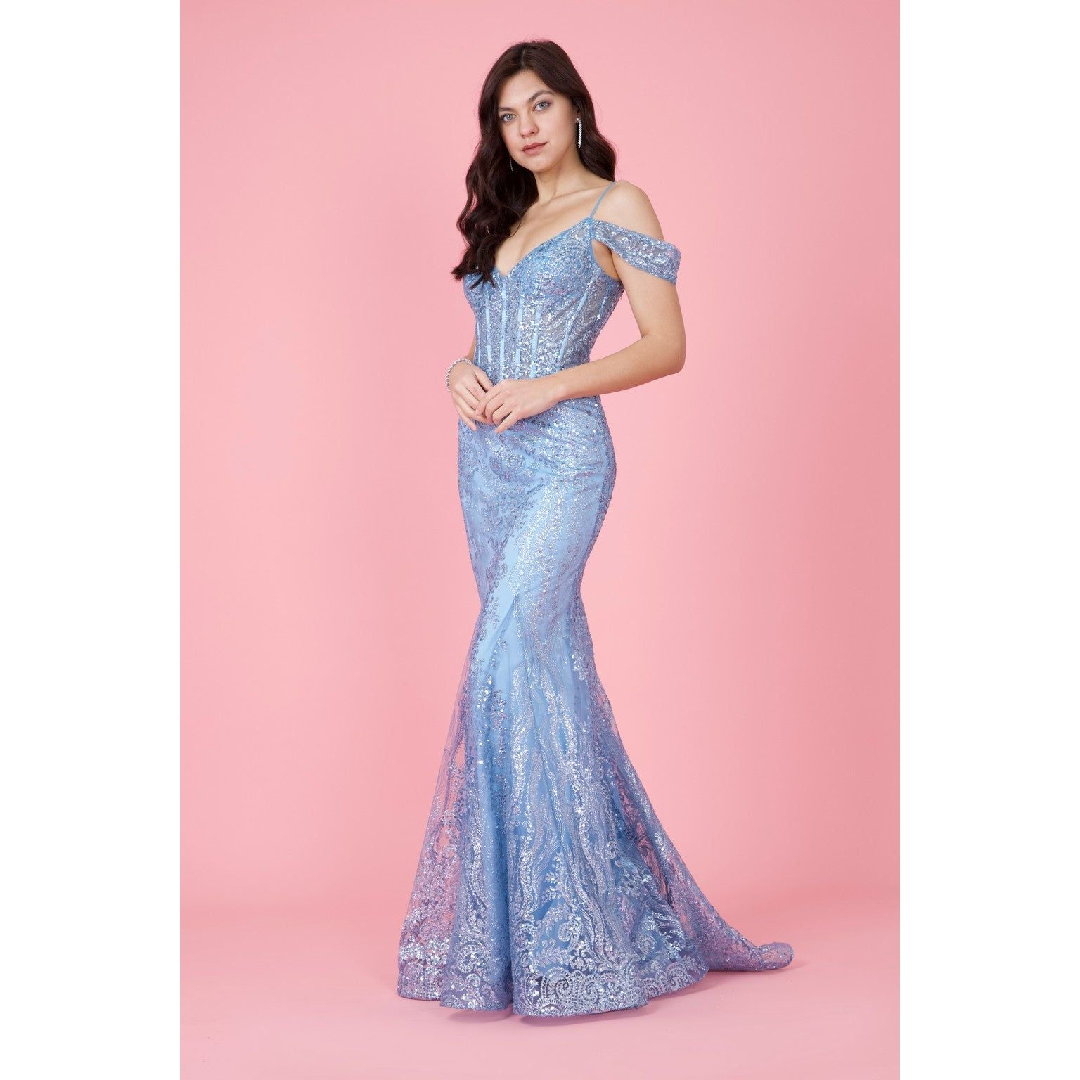 Elegant Off Shoulder Sequin Corset Formal Dress for Special Occasions
