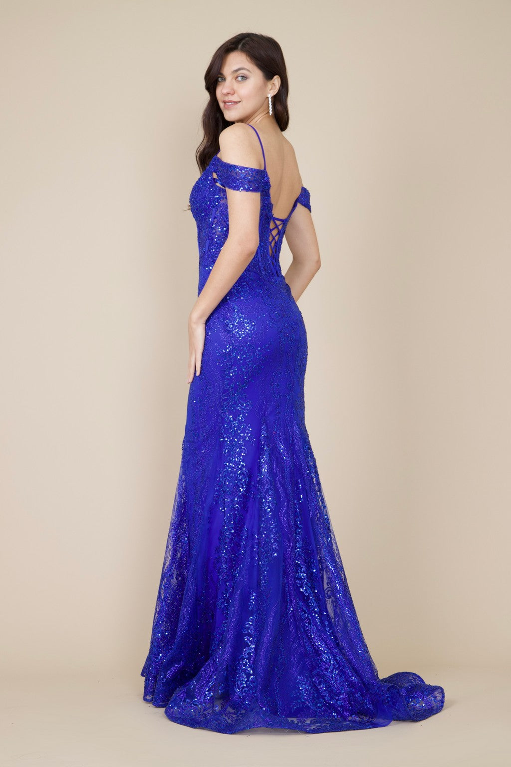 Glittering Off Shoulder Sequin Corset Gown for Elegant Nights