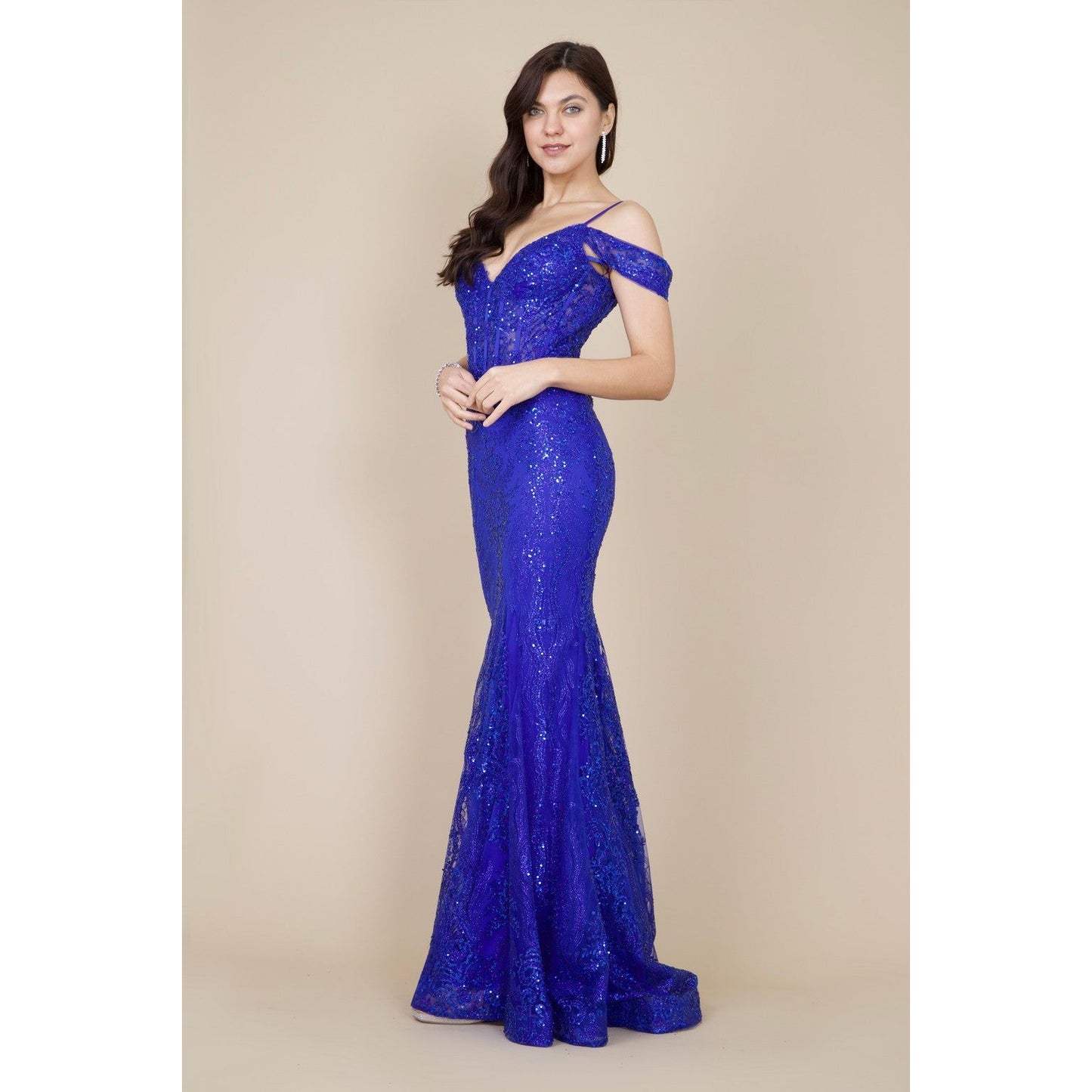 Elegant Off Shoulder Sequin Corset Formal Dress for Special Occasions