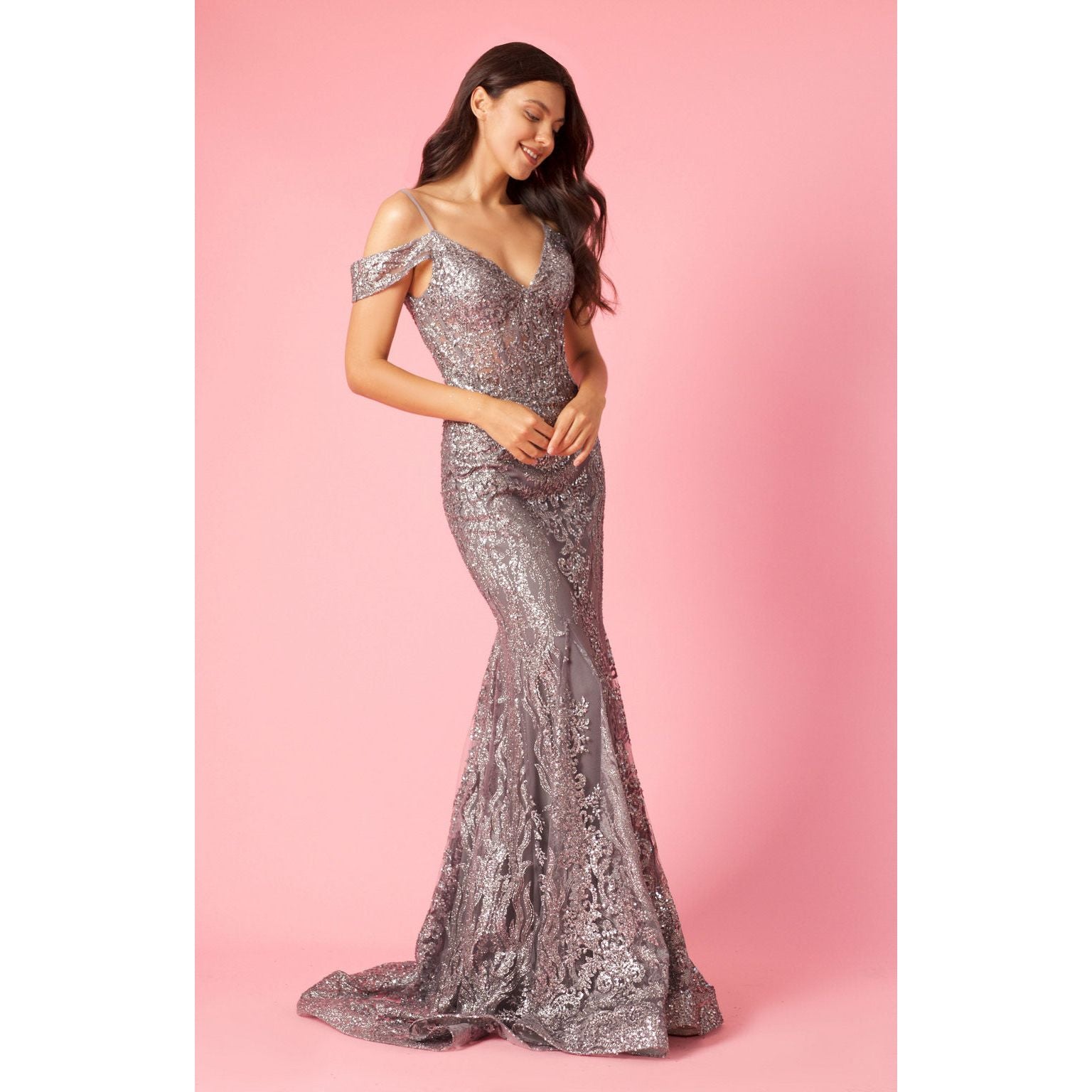 Elegant Off Shoulder Sequin Corset Formal Dress for Special Occasions