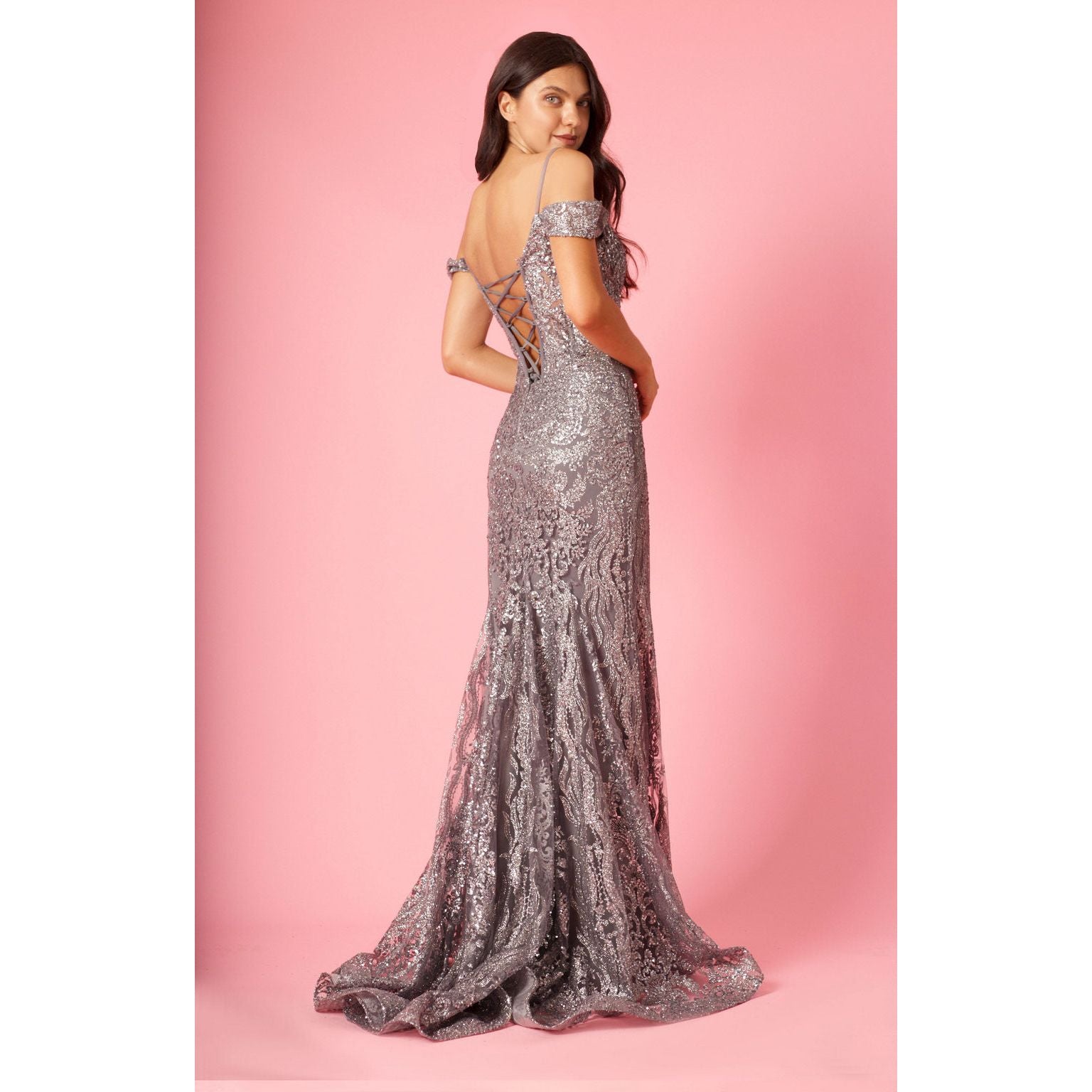 Elegant Off Shoulder Sequin Corset Formal Dress for Special Occasions