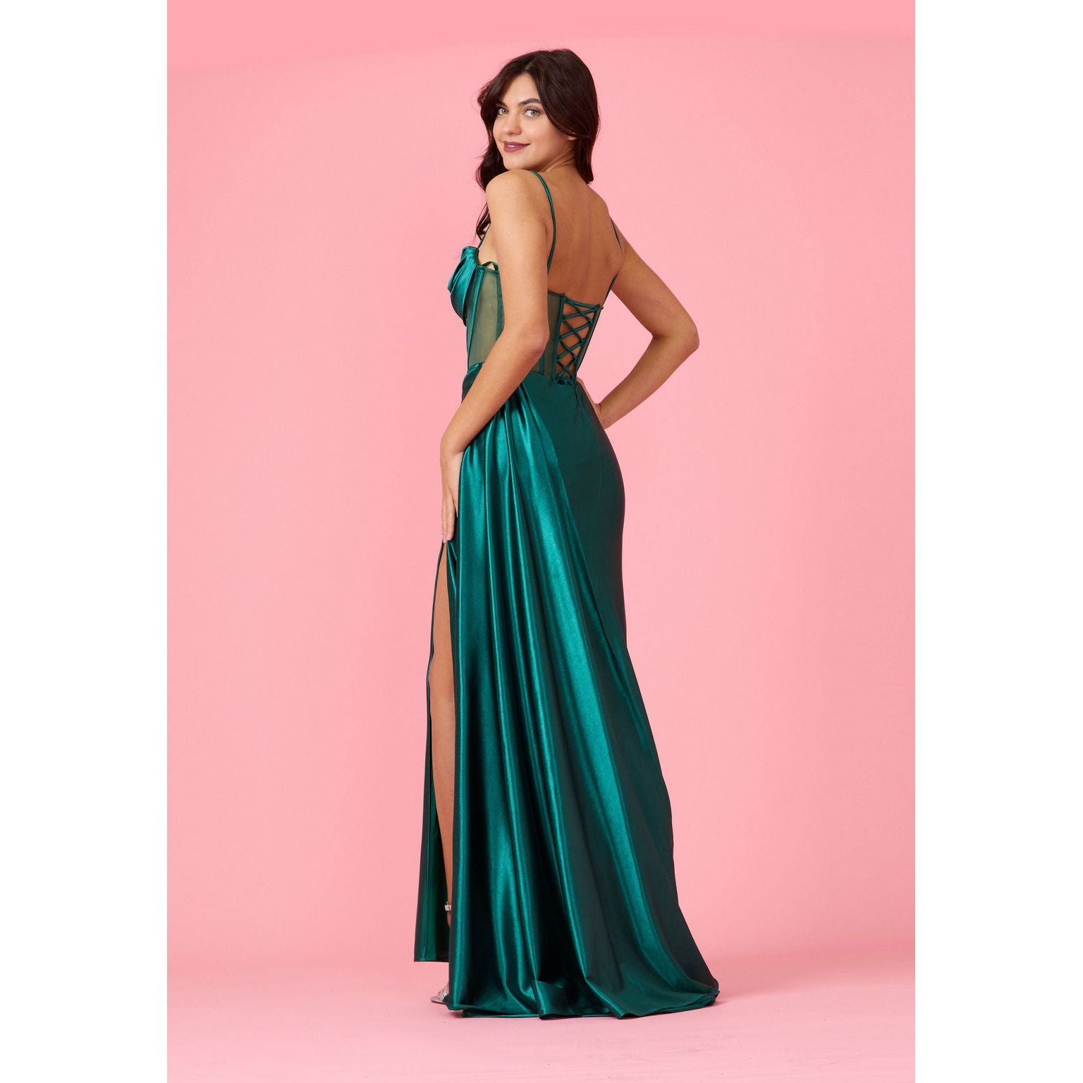 Emerald Green Long Cowl Corset Prom Dress