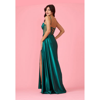 Emerald Green Long Cowl Corset Prom Dress