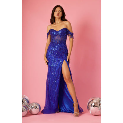 Fitted Off Shoulder Sequin Prom Dress for Elegant Evenings