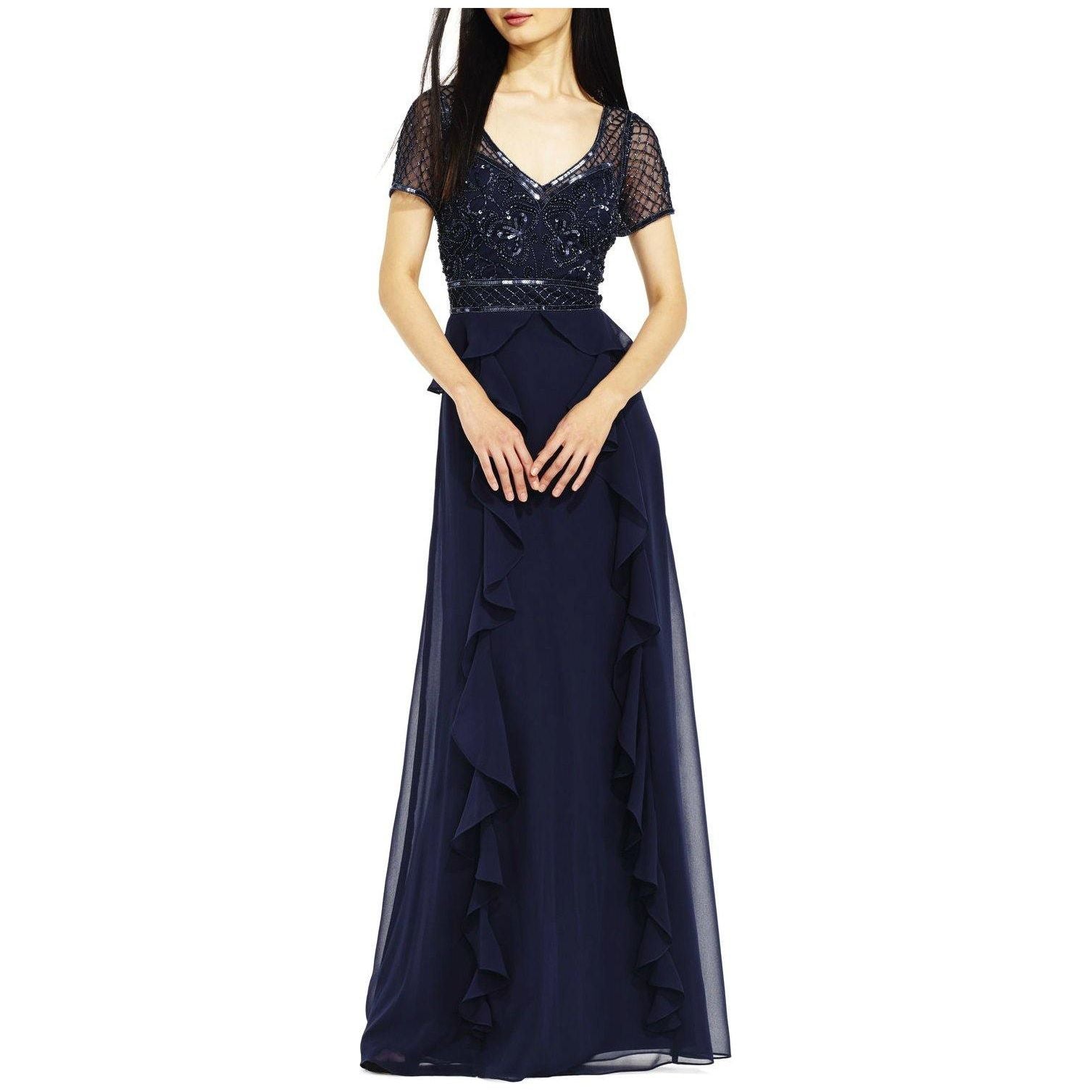 Navy Ruffled Chiffon Dress