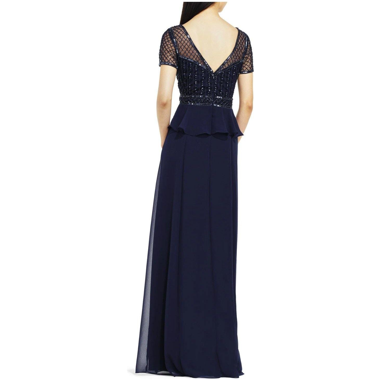 Navy Ruffled Chiffon Dress