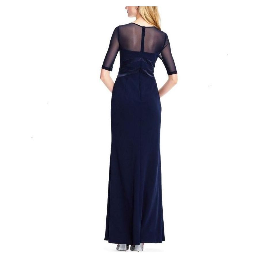 Adrianna Papell Short Sleeve Banded Mesh Long Dress