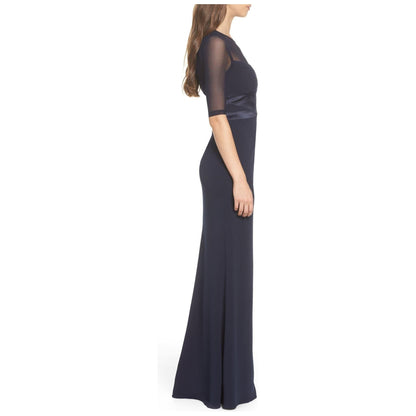 Adrianna Papell Short Sleeve Banded Mesh Long Dress