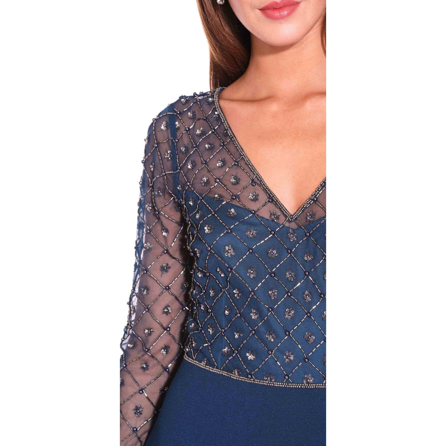 Adrianna Papell Long Sleeve Mesh Formal Dress