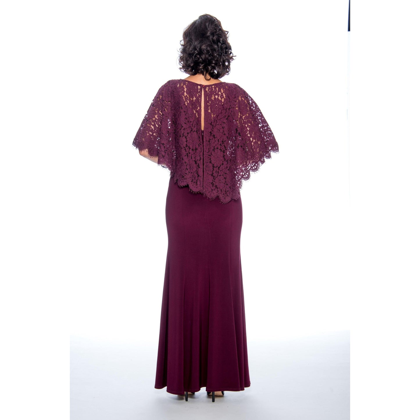 Formal Cape Sleeve Floral Lace Dress