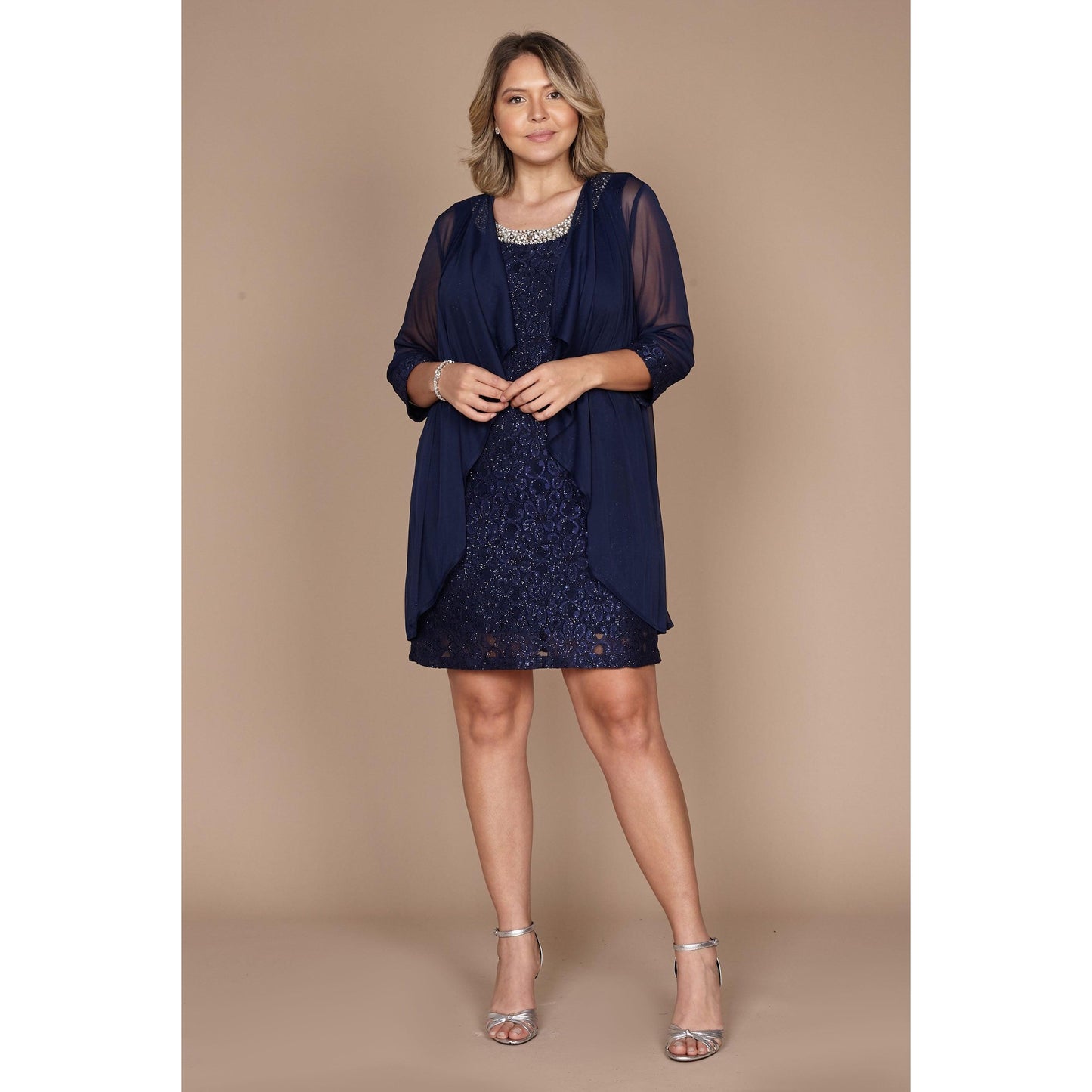 R&M Richards Short Lace Mother of the Bride Plus Size Dress
