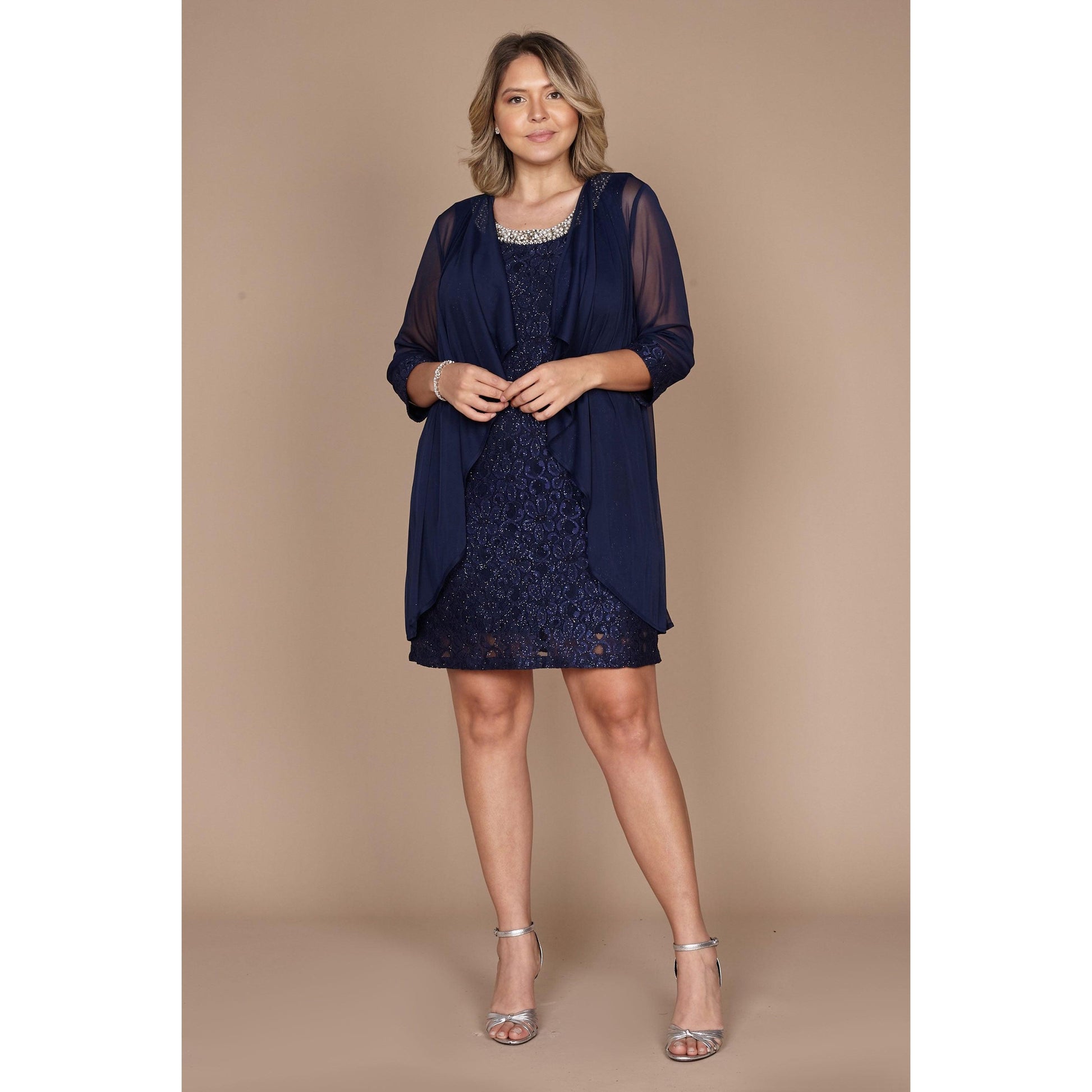 R&M Richards Short Lace Mother of the Bride Plus Size Dress