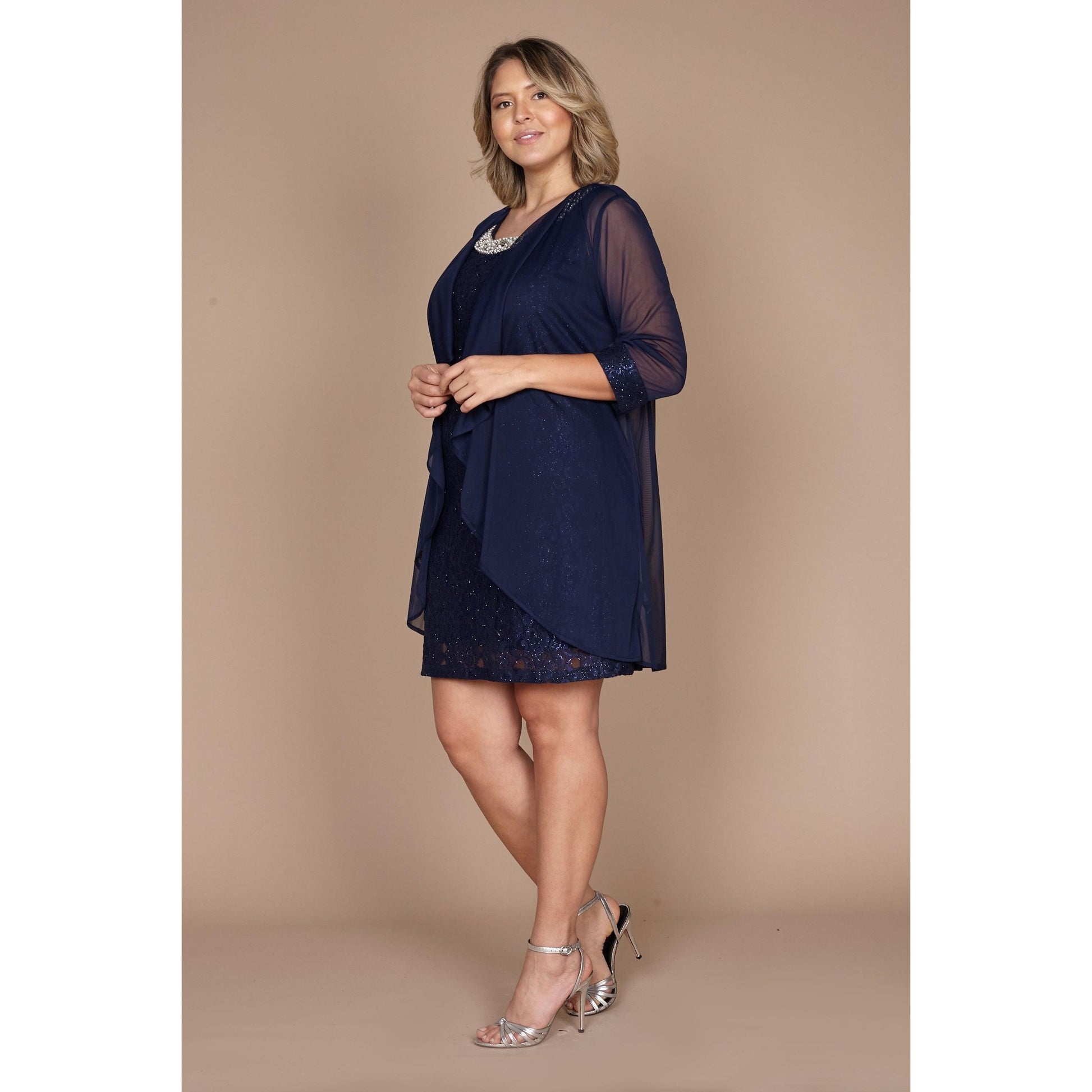 R&M Richards Short Lace Mother of the Bride Plus Size Dress