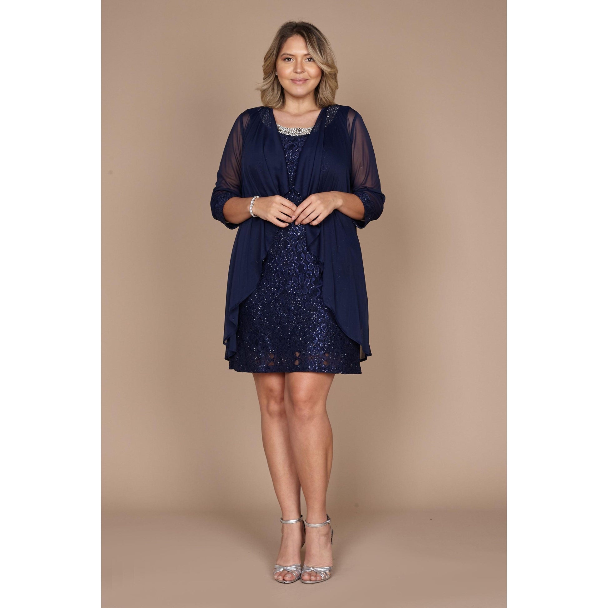 R&M Richards Short Lace Mother of the Bride Plus Size Dress
