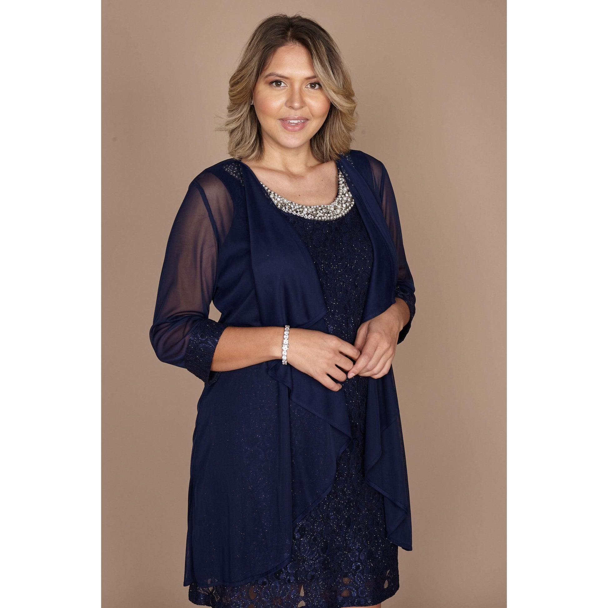 R&M Richards Short Lace Mother of the Bride Plus Size Dress