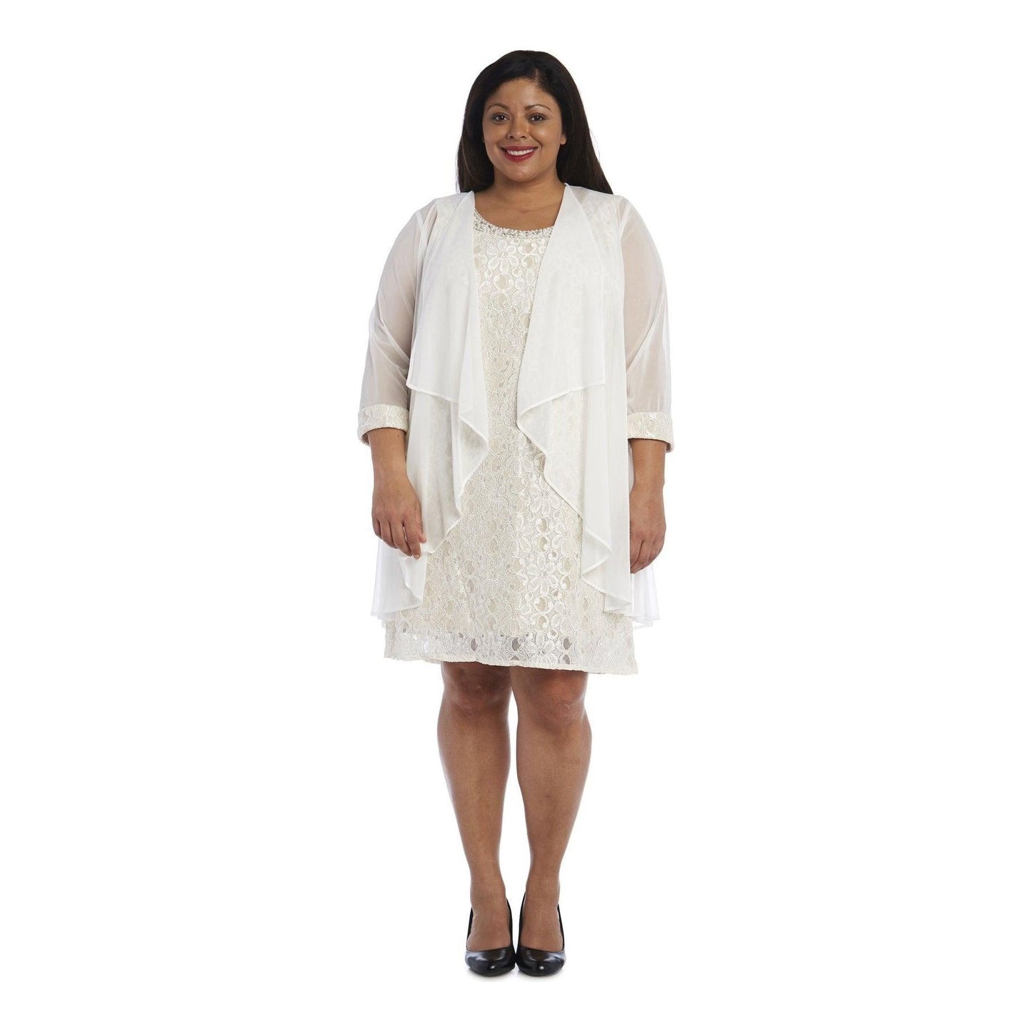 R&M Richards Short Lace Mother of the Bride Plus Size Dress