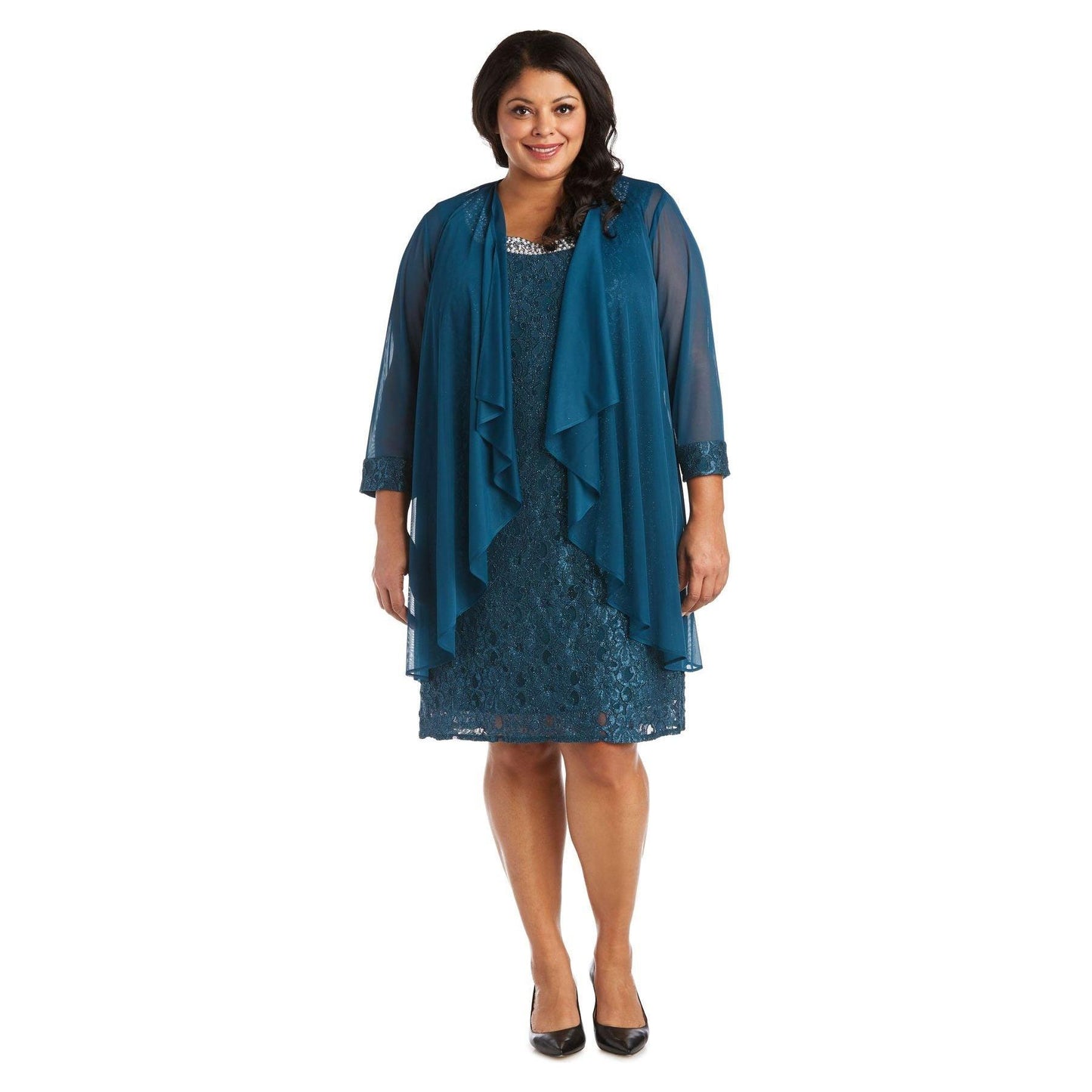 R&M Richards Short Lace Mother of the Bride Plus Size Dress