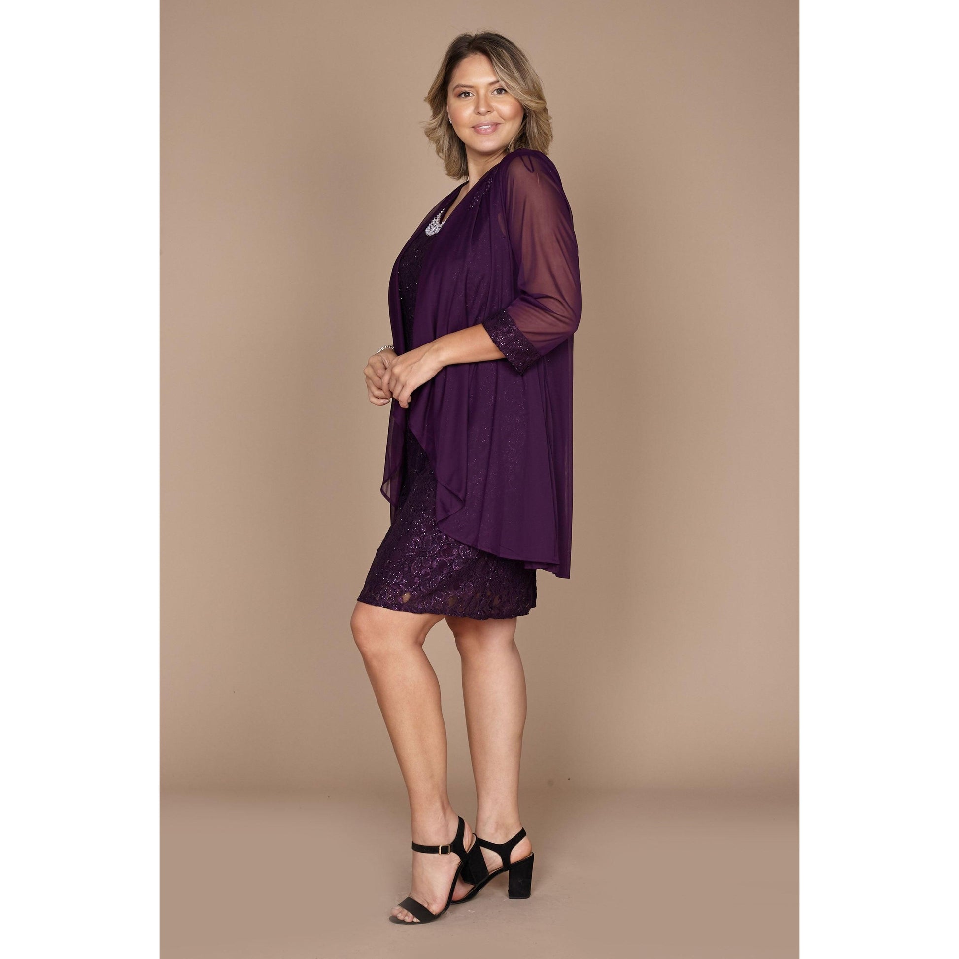 R&M Richards Short Lace Mother of the Bride Plus Size Dress