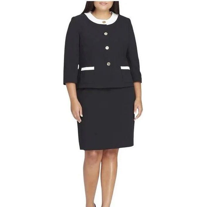 Tahari Plus Size Long Sleeve Crepe Twill Skirt Suit